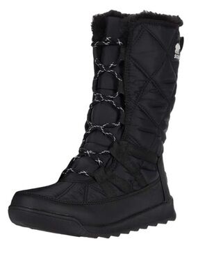 Sorel Black Quilted Lace-Up Fur-Trim Snow Boot